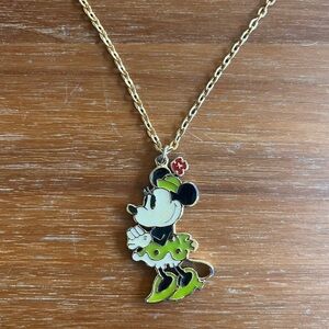 Vintage Minnie Mouse Enamel Pendant Brass Gold Tone Disney Antique